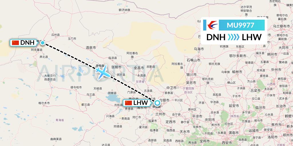 MU9977 China Eastern Airlines Flight Map: Dunhuang to Lanzhou