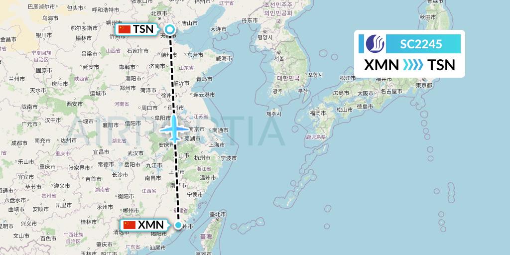 SC2245 Shandong Airlines Flight Map: Xiamen to Tianjin