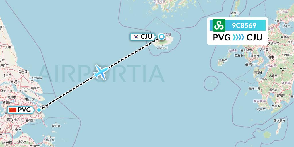 9C8569 Spring Airlines Flight Map: Shanghai to Jeju