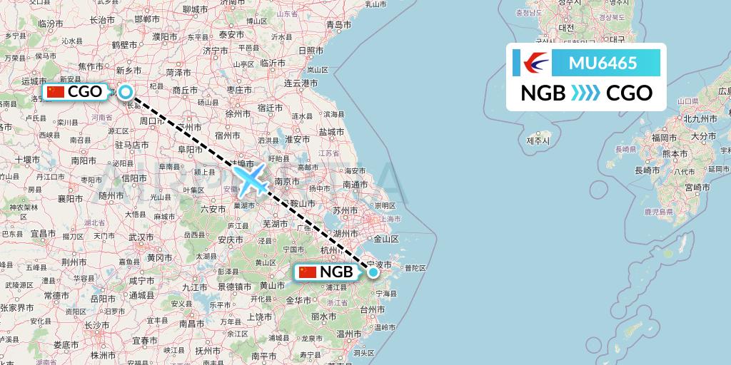 MU6465 China Eastern Airlines Flight Map: Ningbo to Zhengzhou