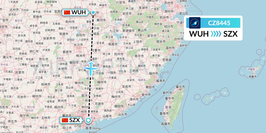 CZ8445 China Southern Airlines Flight Map: Wuhan to Shenzhen