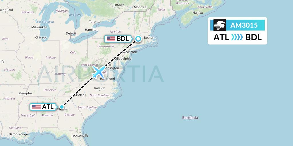 AM3015 Aeromexico Flight Map: Atlanta to Windsor Locks