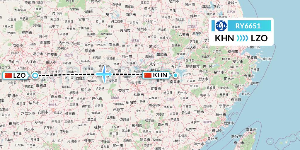 RY6651 Jiangxi Air Flight Map: Nanchang to Luzhou