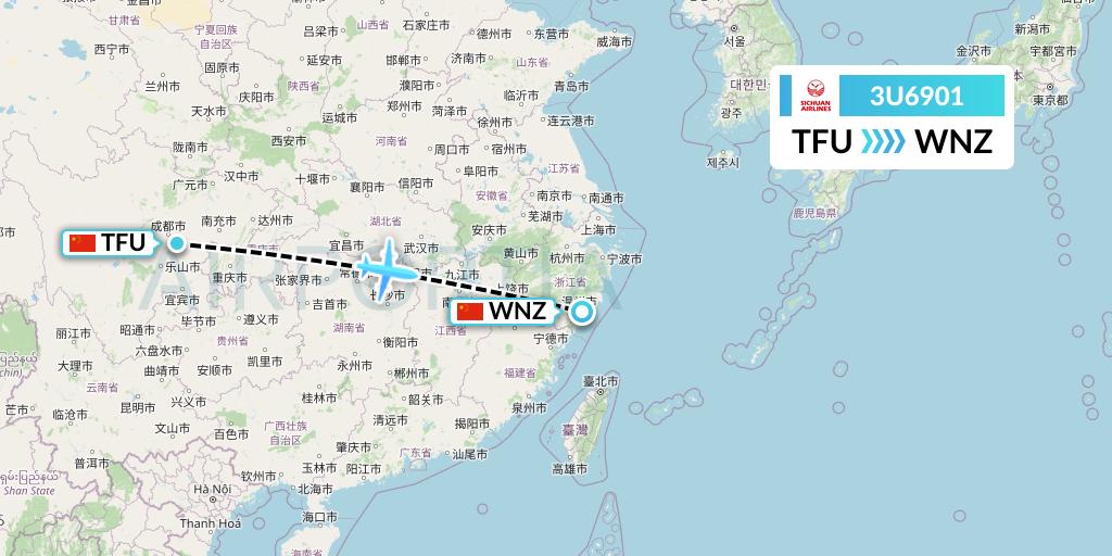 3U6901 Sichuan Airlines Flight Map: Chengdu to Wenzhou