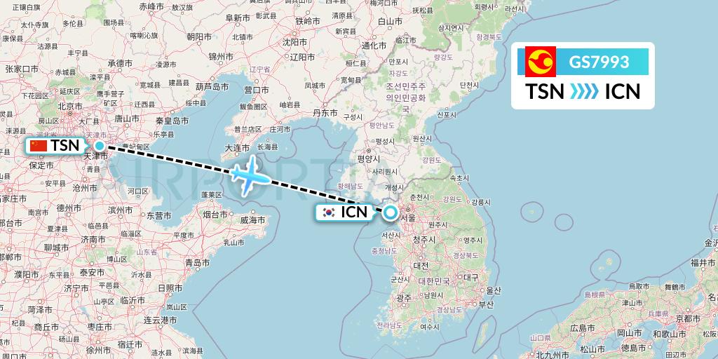 GS7993 Tianjin Airlines Flight Map: Tianjin to Seoul