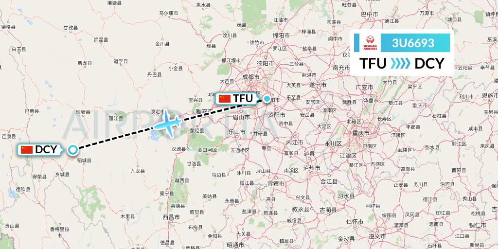 3U6693 Sichuan Airlines Flight Map: Chengdu to Daocheng