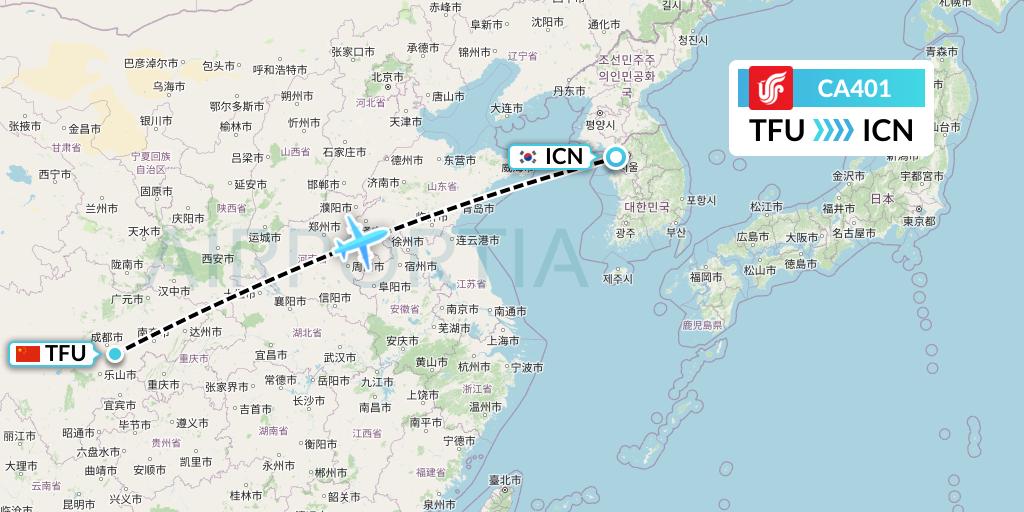 CA401 Air China Flight Map: Chengdu to Seoul