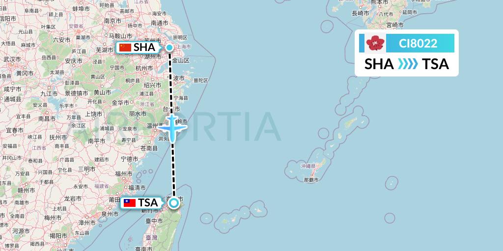 CI8022 China Airlines Flight Map: Shanghai to Taipei