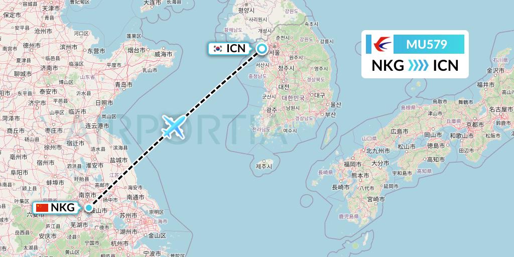 MU579 China Eastern Airlines Flight Map: Nanjing to Seoul