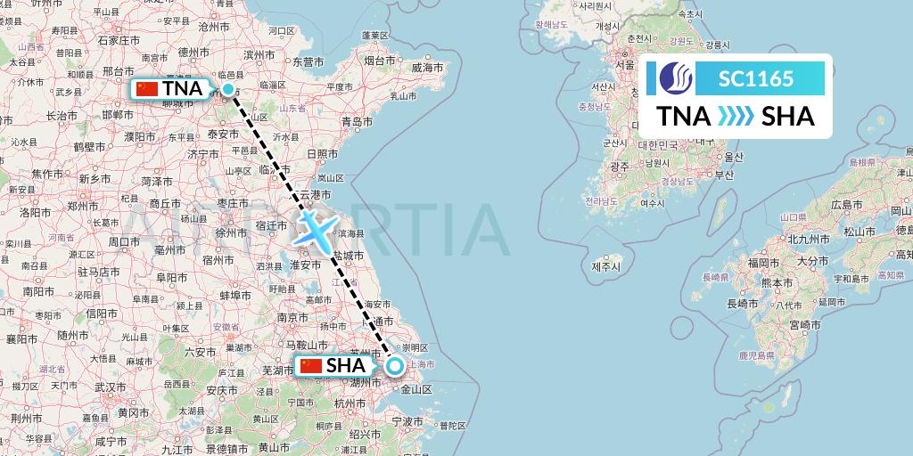 SC1165 Shandong Airlines Flight Map: Jinan to Shanghai