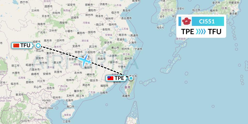 CI551 China Airlines Flight Map: Taipei to Chengdu