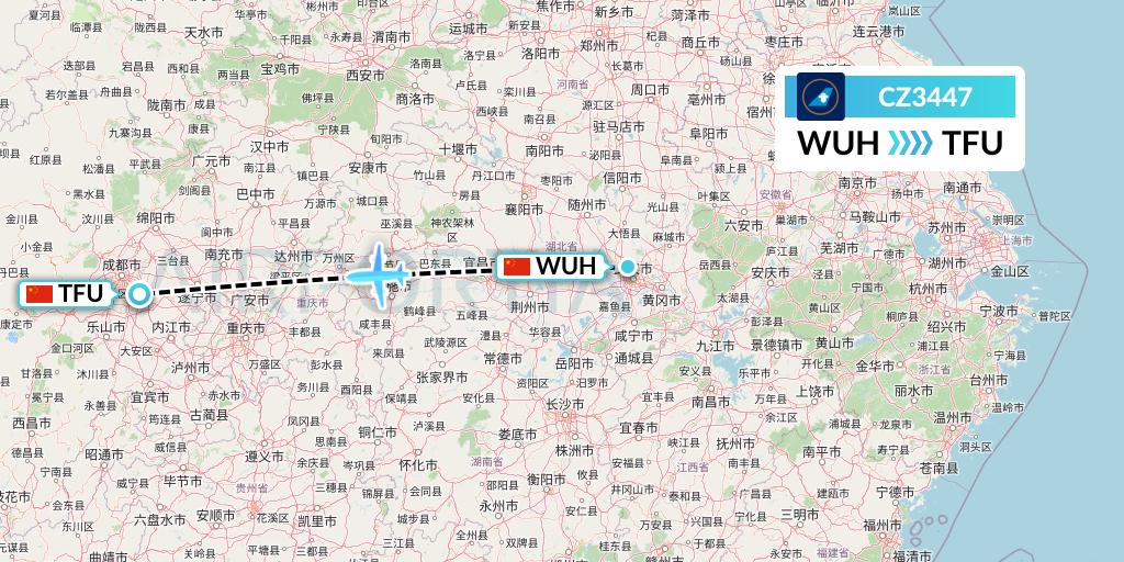 CZ3447 China Southern Airlines Flight Map: Wuhan to Chengdu