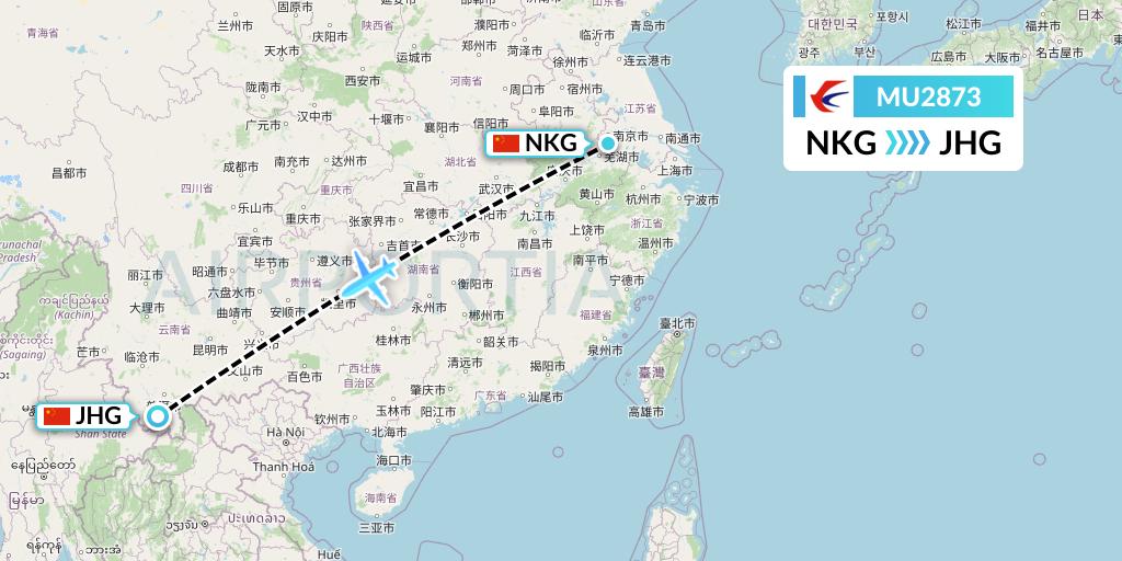 MU2873 China Eastern Airlines Flight Map: Nanjing to Jinghong