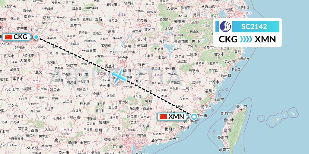 SC2142 Shandong Airlines Flight Map: Chongqing to Xiamen