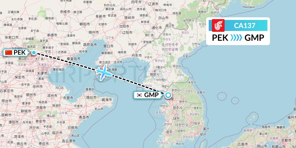 CA137 Air China Flight Map: Beijing to Seoul