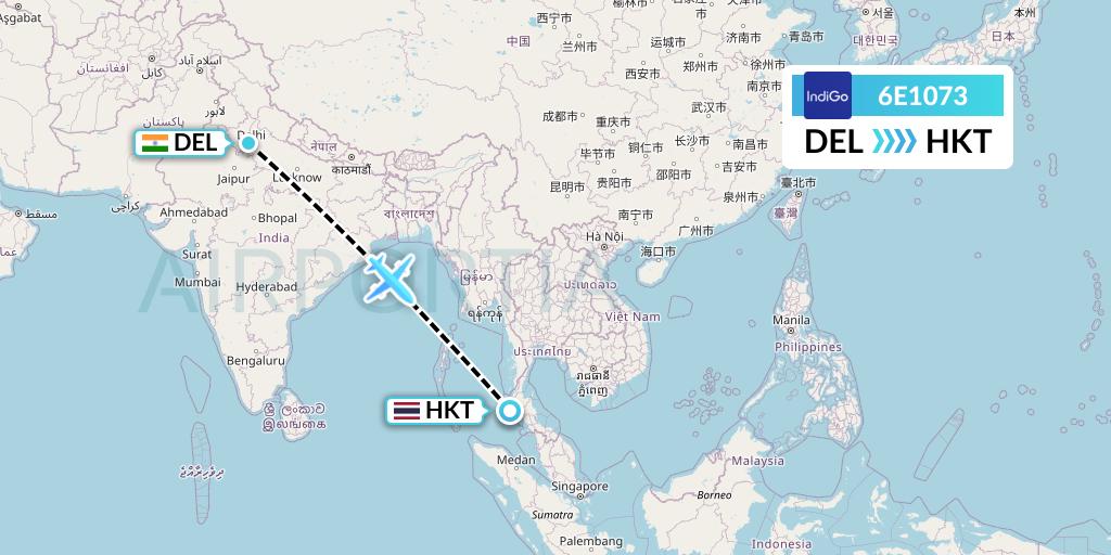 6E1073 IndiGo Airlines Flight Map: Delhi to Phuket