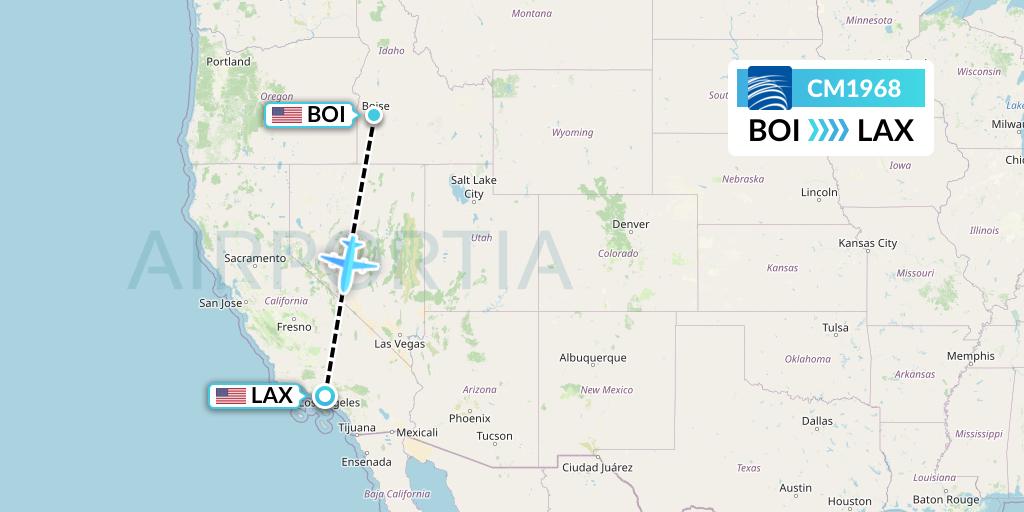 CM1968 Copa Airlines Flight Map: Boise to Los Angeles