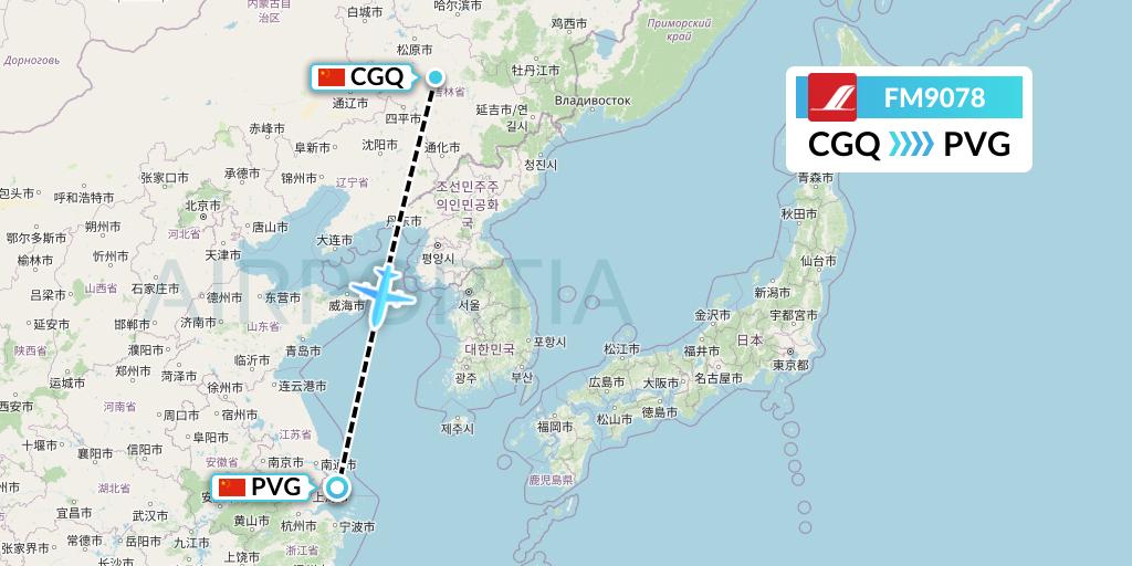 FM9078 Shanghai Airlines Flight Map: Changchun to Shanghai