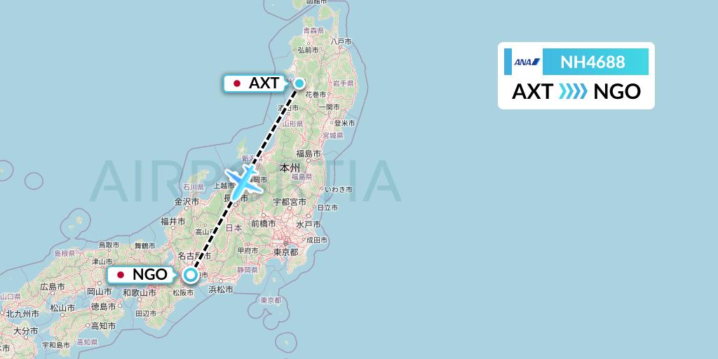NH4688 All Nippon Airways Flight Map: Akita to Nagoya