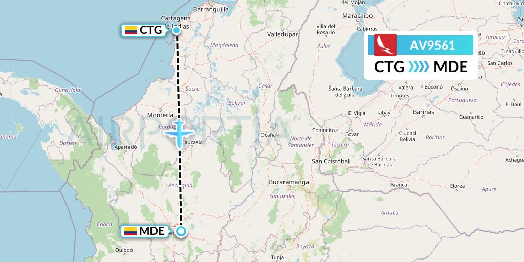 AV9561 Avianca Flight Map: Cartagena to Medellin