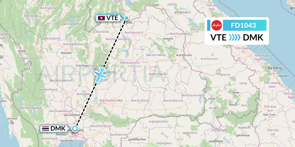 FD1043 Thai AirAsia Flight Map: Vientiane to Bangkok