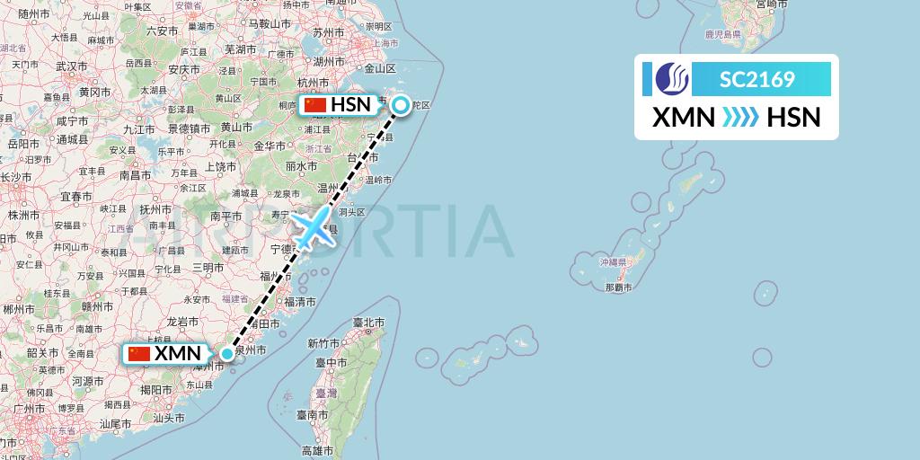 SC2169 Shandong Airlines Flight Map: Xiamen to Zhoushan