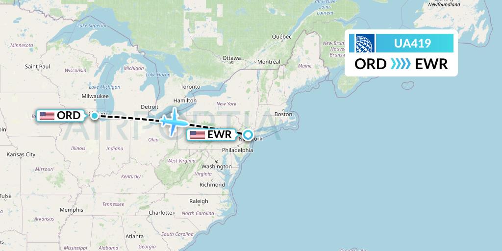 UA419 United Airlines Flight Map: Chicago to New York