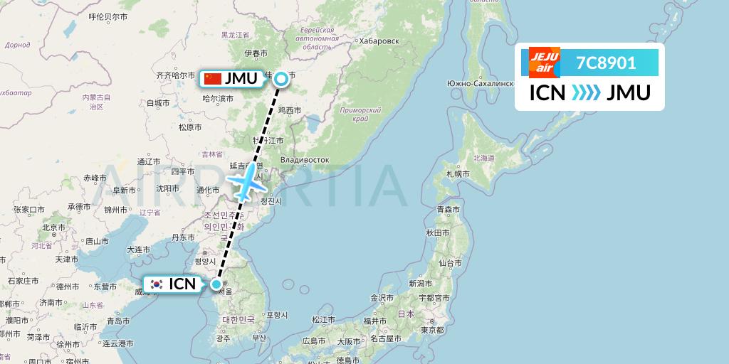7C8901 Jeju Air Flight Map: Seoul to Jiamusi