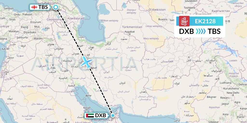 EK2128 Emirates Flight Map: Dubai to Tbilisi