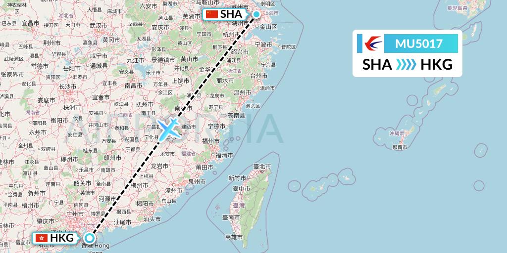 MU5017 China Eastern Airlines Flight Map: Shanghai to Hong Kong