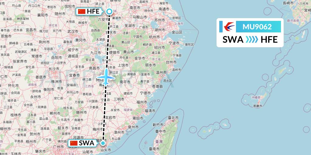 MU9062 China Eastern Airlines Flight Map: Jieyang to Hefei
