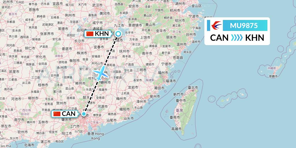MU9875 China Eastern Airlines Flight Map: Guangzhou to Nanchang