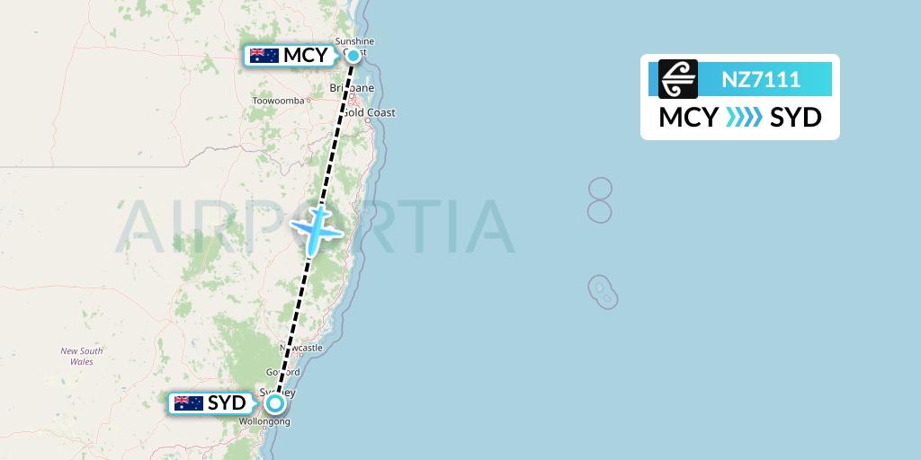 NZ7111 Air New Zealand Flight Map: Sunshine Coast to Sydney