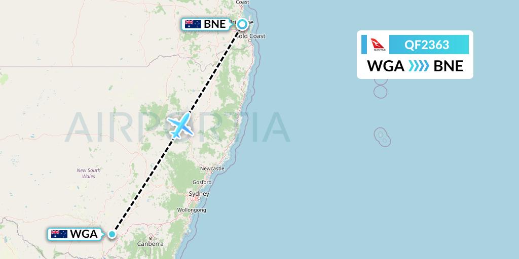 QF2363 Qantas Flight Map: Wagga Wagga to Brisbane