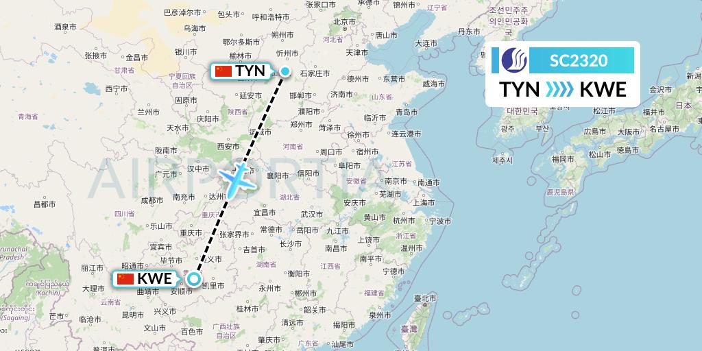 SC2320 Shandong Airlines Flight Map: Taiyuan to Guiyang