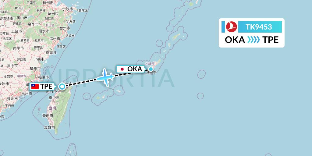 TK9453 Turkish Airlines Flight Map: Naha to Taipei