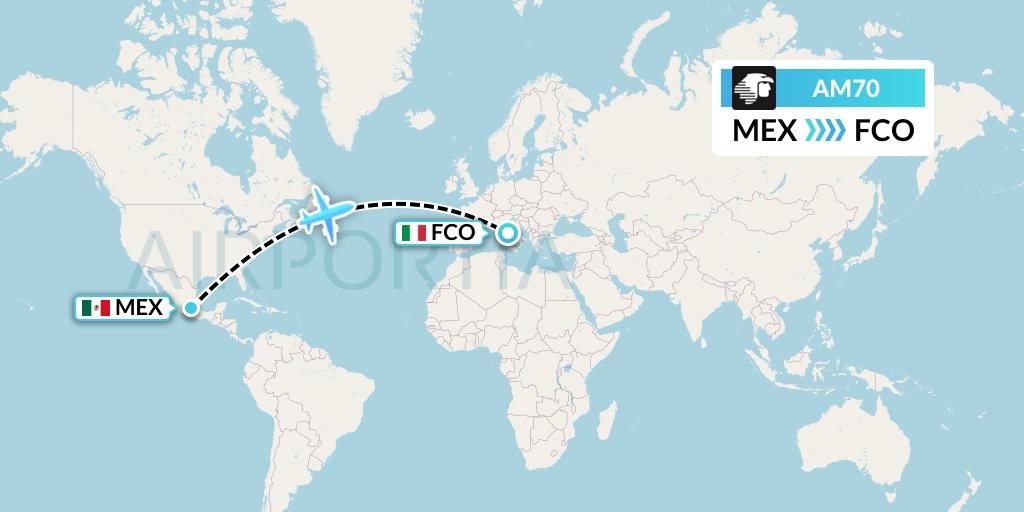AM70 Aeromexico Flight Map: Mexico City to Rome