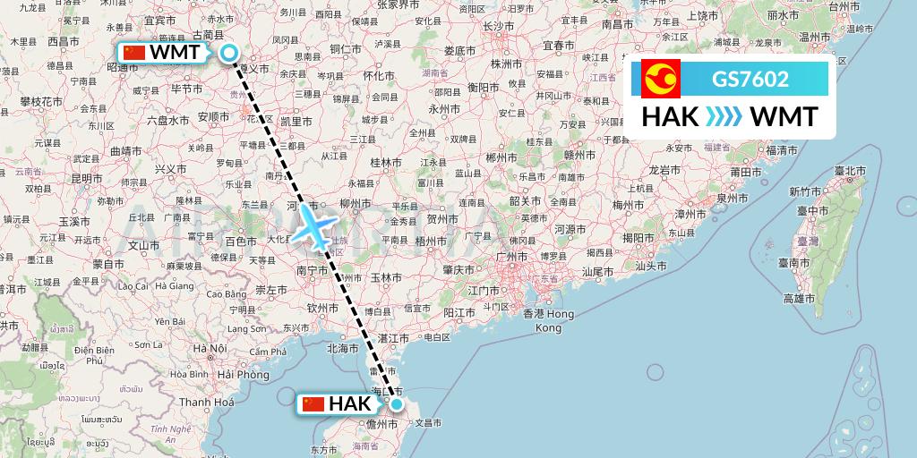 GS7602 Tianjin Airlines Flight Map: Haikou to Zunyi