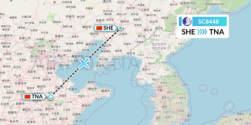 SC8448 Shandong Airlines Flight Map: Shenyang to Jinan