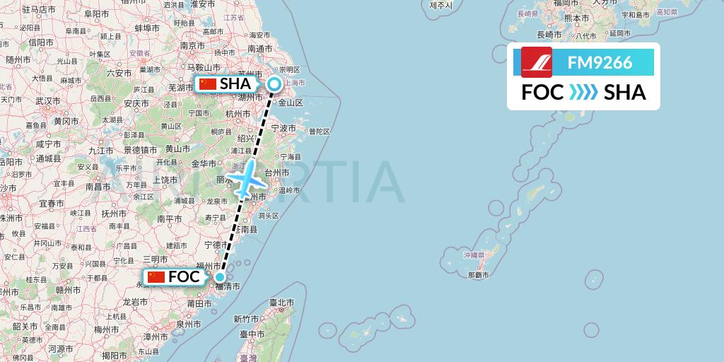FM9266 Shanghai Airlines Flight Map: Fuzhou to Shanghai
