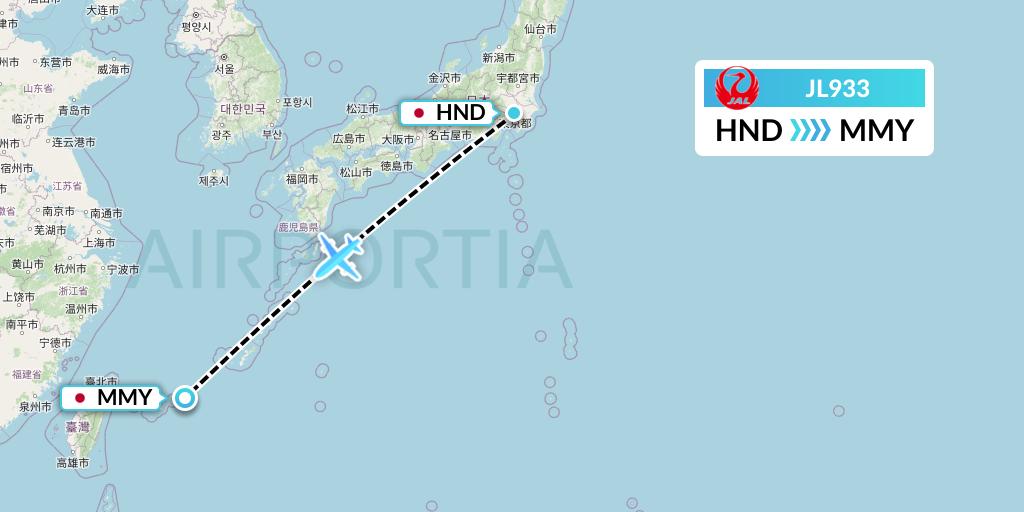 JL933 Japan Airlines Flight Map: Tokyo to Miyako