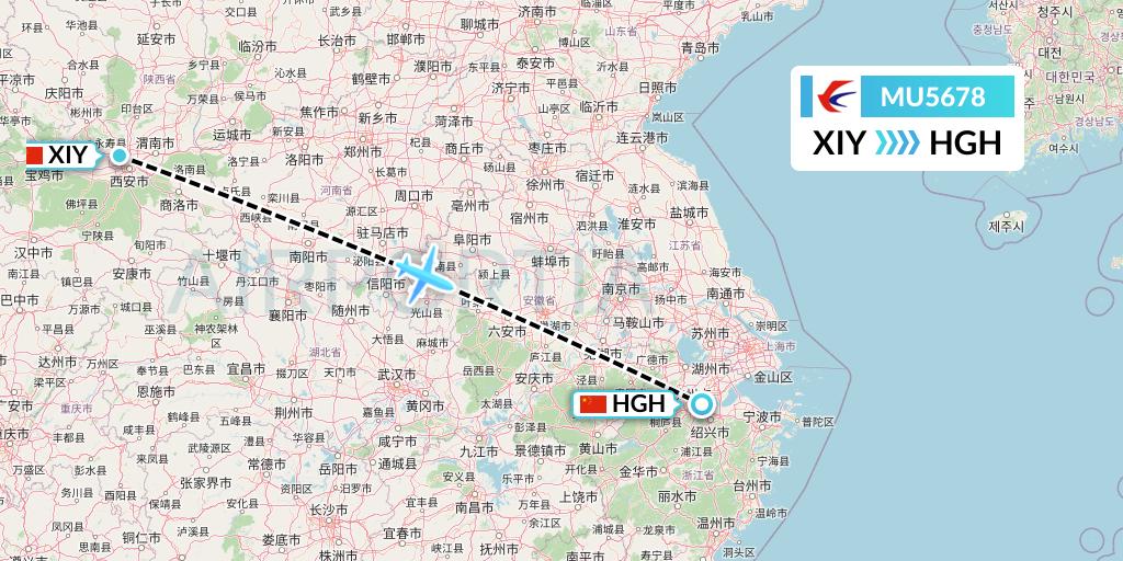 MU5678 China Eastern Airlines Flight Map: Xi'an to Hangzhou
