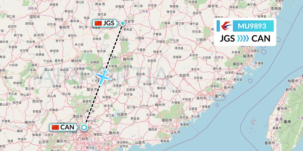 MU9893 China Eastern Airlines Flight Map: Ji'an to Guangzhou