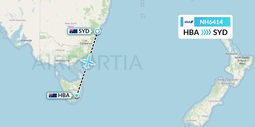 NH6414 All Nippon Airways Flight Map: Hobart to Sydney