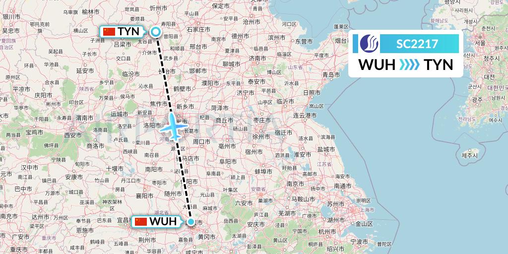 SC2217 Shandong Airlines Flight Map: Wuhan to Taiyuan