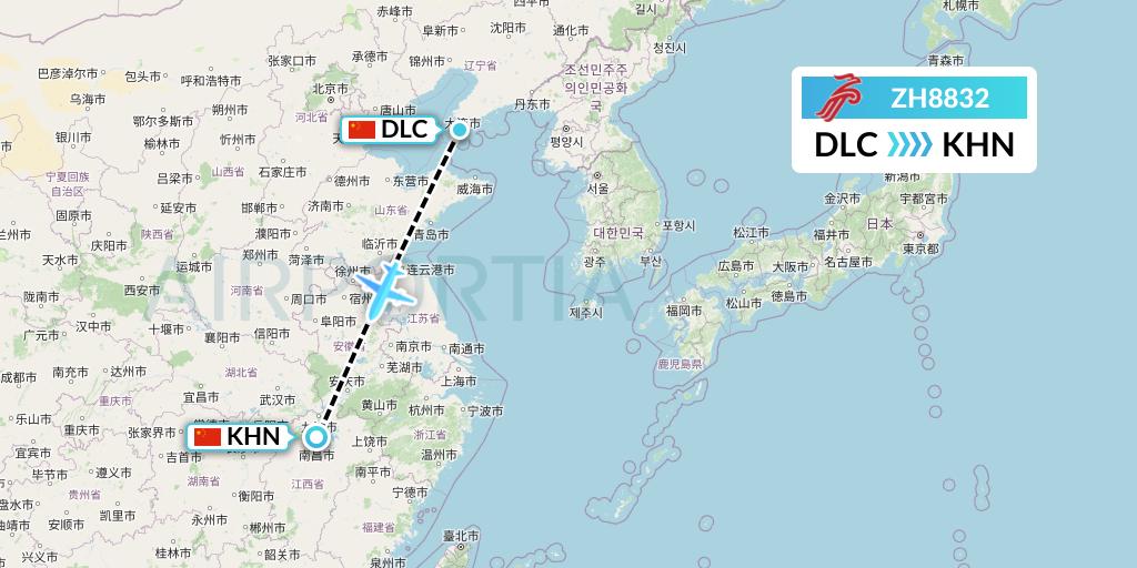 ZH8832 Shenzhen Airlines Flight Map: Dalian to Nanchang