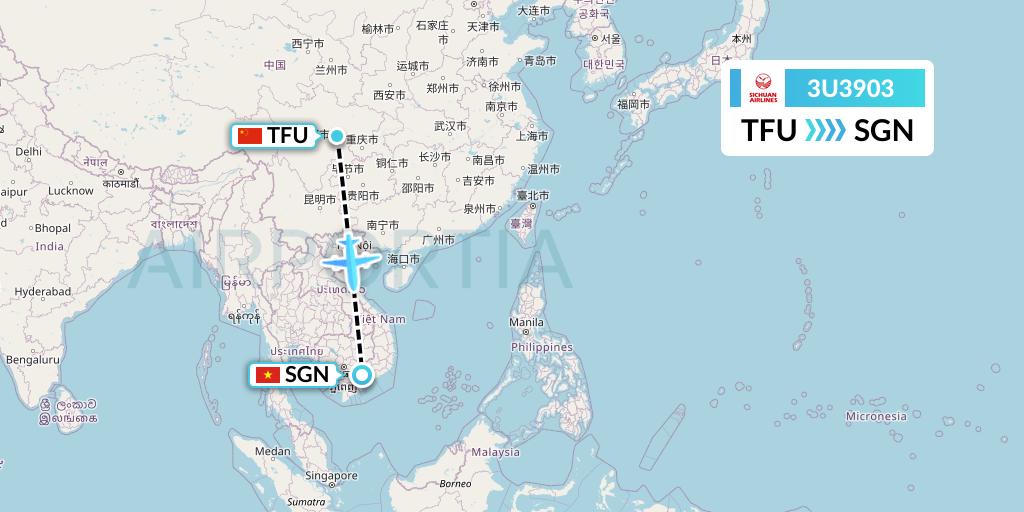 3U3903 Sichuan Airlines Flight Map: Chengdu to Ho Chi Minh City