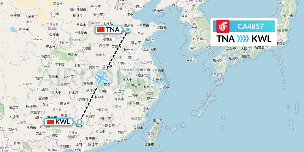 CA4857 Air China Flight Map: Jinan to Guilin