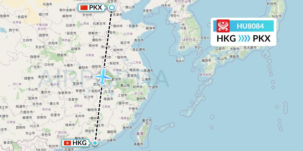 HU8084 Hainan Airlines Flight Map: Hong Kong to Beijing