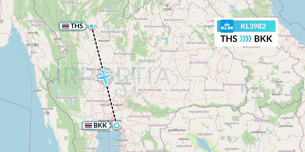 KL3982 KLM Flight Map: Sukhothai to Bangkok